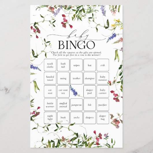 Prospectus 14 Cm X 21,6 Cm Summer Wildflower Baby Shower Bingo Game (Devant)
