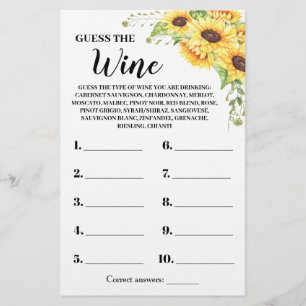 Prospectus 14 Cm X 21,6 Cm Sunflowers Guess the Wine Couples Carte de jeu de 