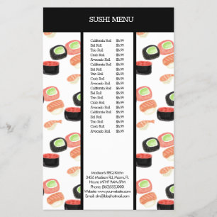 Prospectus 14 Cm X 21,6 Cm Sushi Asian Restaurant Watercolor Pattern Menu