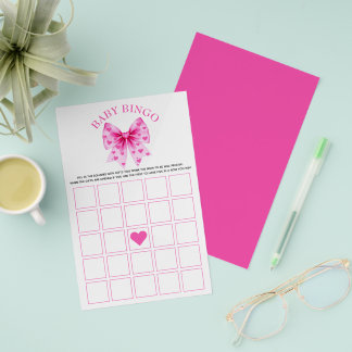 Prospectus 14 Cm X 21,6 Cm Sweetheart pink bow baby girl shower Bingo game