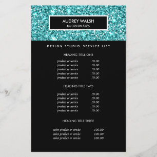 Prospectus 14 Cm X 21,6 Cm Tarifs et Prestations du Salon Glitzy Blue Glitter