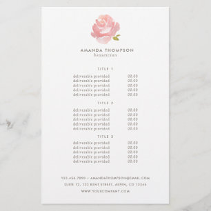 Prospectus 14 Cm X 21,6 Cm Tarifs et services de rose rose blush aquarelle ch