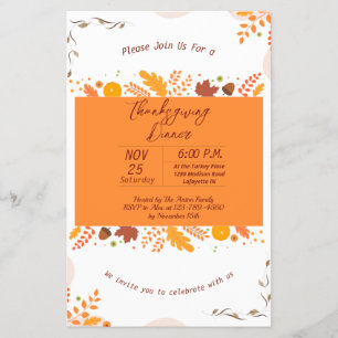 Prospectus 14 Cm X 21,6 Cm Thanksgiving Fall Feuilles Dîner Invitation