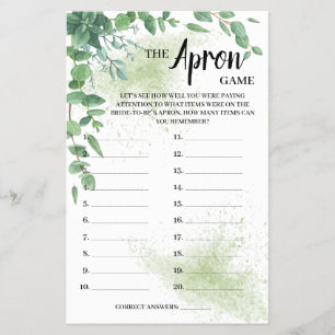 Prospectus 14 Cm X 21,6 Cm The Apron Game Eucalyptus Bridal Shower Game Card