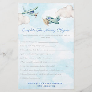 Prospectus 14 Cm X 21,6 Cm Toy Airplane Nursery Rhymes Baby Shower Game Card