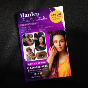 Prospectus 14 Cm X 21,6 Cm Tresses Africaines Salon de Beauté Ongles Maquilla
