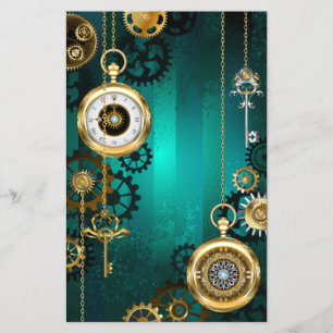 Prospectus 14 Cm X 21,6 Cm Veille bijoux Steampunk sur un Arrière - plan vert