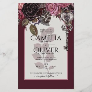 Prospectus 14 Cm X 21,6 Cm Vin de Bourgogne Floral Mariage Automne INVITATION