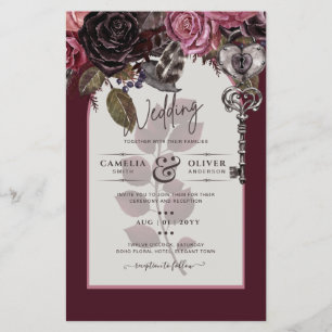 Prospectus 14 Cm X 21,6 Cm Vin de Bourgogne Floral Mariage Automne INVITATION