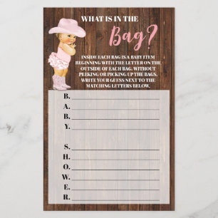 Prospectus 14 Cm X 21,6 Cm Whats in the Bag Cowgirl Baby shower Carte de jeu