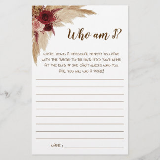 Prospectus 14 Cm X 21,6 Cm Who am I? Pampas Bridal Shower Game Card