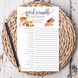Prospectus 14 Cm X 21,6 Cm Woodland Animal Baby Word Scramble Papier Carte de