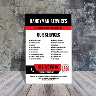Prospectus 21,6 Cm X 24,94 Cm 24h/24, 7j/7 Handyman & Plumbing Services BLACK RE