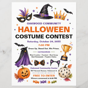 Prospectus 21,6 Cm X 24,94 Cm Affiche de concours de costumes d'Halloween