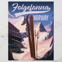 Affiche de ski Folgefonna Norvège. Art mural en bo
