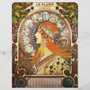 Prospectus 21,6 Cm X 24,94 Cm Alphonse Mucha La Plume Zodiac Art Nouveau Vintage