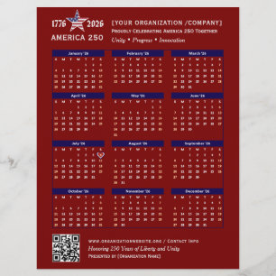 Prospectus 21,6 Cm X 24,94 Cm Amérique 250 Patriotic Red 2026 Calendrier Keepsak