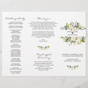 Prospectus 21,6 Cm X 24,94 Cm Aquarelle Fleurs blanches Tri+Fold Wedding Program