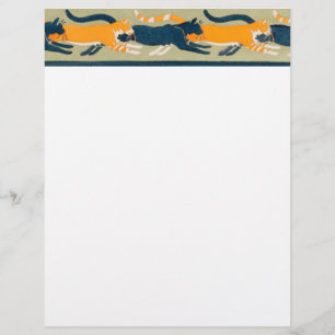 Prospectus 21,6 Cm X 24,94 Cm Art Nouveau Cats and Flowers