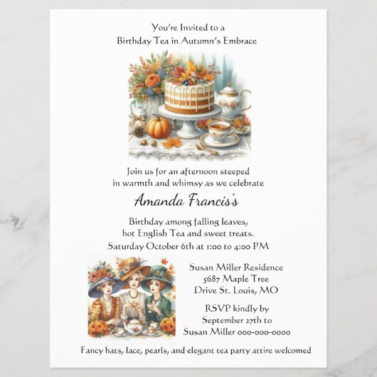 Prospectus 21,6 Cm X 24,94 Cm Automne Anniversaire Tea Party Invitation (Devant)
