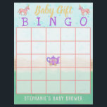 Prospectus 21,6 Cm X 24,94 Cm Baby Gift Bingo Cute Unicorn Tea Party Douche<br><div class="desc">Ces adorables cartes de baby shower "baby-cadeau" sont parfaites pour votre fête de thé. Le design fantaisiste comprend des licornes roses,  des étoiles et un chariot de théière violette au centre du tableau. Utilisez le champ modèle facile pour ajouter votre texte personnalisé.</div>