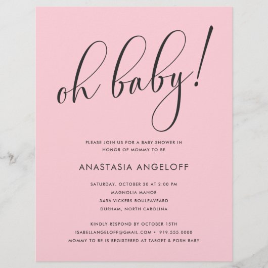 Prospectus 21,6 Cm X 24,94 Cm Baby shower Moderne Script Baby shower (Devant)