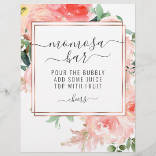 Prospectus 21,6 Cm X 24,94 Cm Baby shower Momosa Bar Peach Coral Floral Sign Fl
