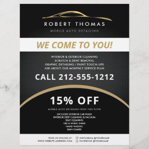 Prospectus 21,6 Cm X 24,94 Cm Black and Gold Auto Detailing, Flyer de Lavage de