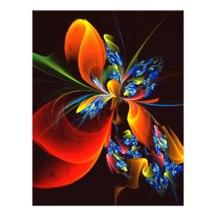Prospectus 21,6 Cm X 24,94 Cm Blue Orange Floral Moderne Art Abstrait Motif #03