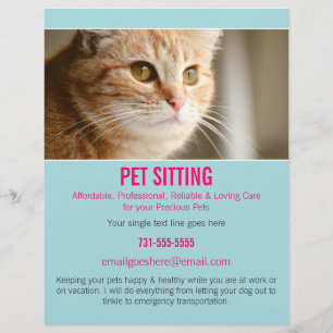 Prospectus 21,6 Cm X 24,94 Cm Blue & Pink Photo Pet Sitting Services flyer's 302