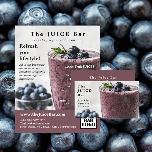 Prospectus 21,6 Cm X 24,94 Cm Blueberry Smoothie, Juice Bar Publicité