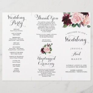 Prospectus 21,6 Cm X 24,94 Cm Blush Bourgogne Tri-Fold Wedding Program