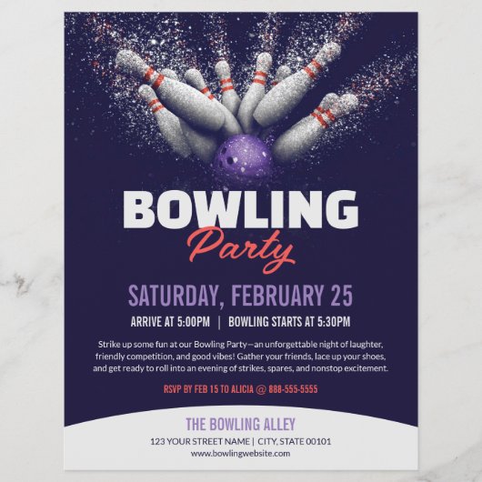 Prospectus 21,6 Cm X 24,94 Cm Bowling Party Event Flyer Template (Devant)