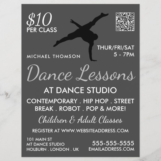 Prospectus 21,6 Cm X 24,94 Cm Break Dancer Silhouette, Dance Leçon Publicité (Devant)