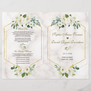 Prospectus 21,6 Cm X 24,94 Cm Burgundy Navy Floral Gold Frame Wedding Programme