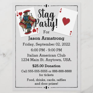 Prospectus 21,6 Cm X 24,94 Cm Carte de jeu Flyer enterrement de vie de garçon