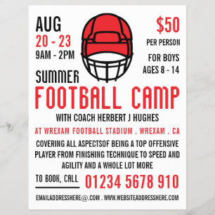 Prospectus 21,6 Cm X 24,94 Cm Casque de football rouge, publicité pour le camp d