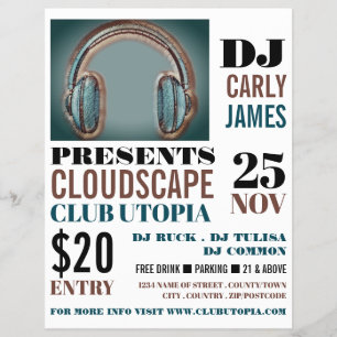 Prospectus 21,6 Cm X 24,94 Cm Casques, DJ, Club Event Advertising Flyer