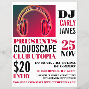 Prospectus 21,6 Cm X 24,94 Cm Casques, DJ, Club Event Advertising Flyer