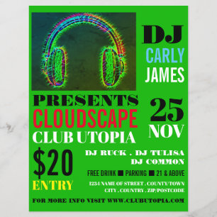 Prospectus 21,6 Cm X 24,94 Cm Casques, DJ, Club Event Advertising Flyer