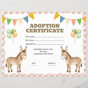 Prospectus 21,6 Cm X 24,94 Cm certificat d'adoption d'animal de compagnie modifi