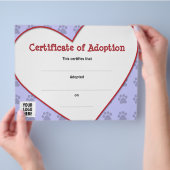 Prospectus 21,6 Cm X 24,94 Cm Certificat d'adoption d'animaux de compagnie (main)