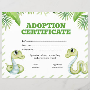 Prospectus 21,6 Cm X 24,94 Cm Certificat d'adoption d'un animal de compagnie mod