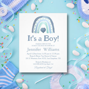 Prospectus 21,6 Cm X 24,94 Cm c'est un garçon, bleu boho baby shower invitation