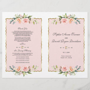 Prospectus 21,6 Cm X 24,94 Cm Charm Watercolor Blush Floral Gold Wedding Program