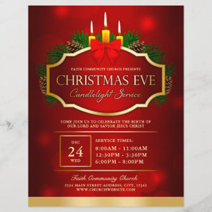 Prospectus 21,6 Cm X 24,94 Cm Christmas Eve bougie service de l'église Red Gold