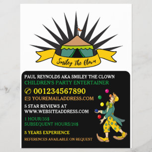 Prospectus 21,6 Cm X 24,94 Cm Cirque Tente Clown, Entertainer pour enfants, Adve