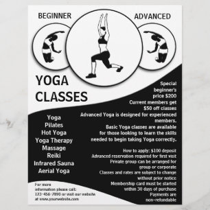 Prospectus 21,6 Cm X 24,94 Cm Classe de yoga noir blanc personnalisable