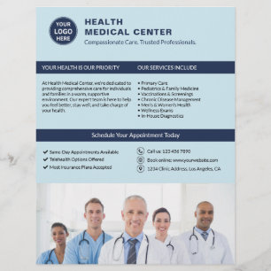 Prospectus 21,6 Cm X 24,94 Cm Clinic Doctor Healthcare Custom Logo Bleu clair