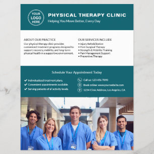 Prospectus 21,6 Cm X 24,94 Cm Clinique de Physiothérapie Logo Teal Photo QR